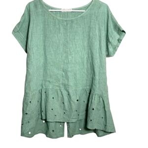 Linen Green Lagenlook Women's Top